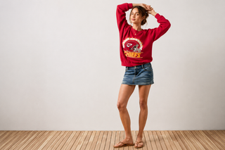 model wearing yellow goat vintage branded sweatshirt