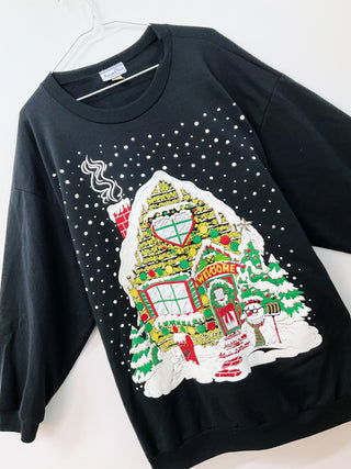 GOAT Vintage Snowy House Holiday Sweatshirt    Sweatshirts  - Vintage, Y2K and Upcycled Apparel