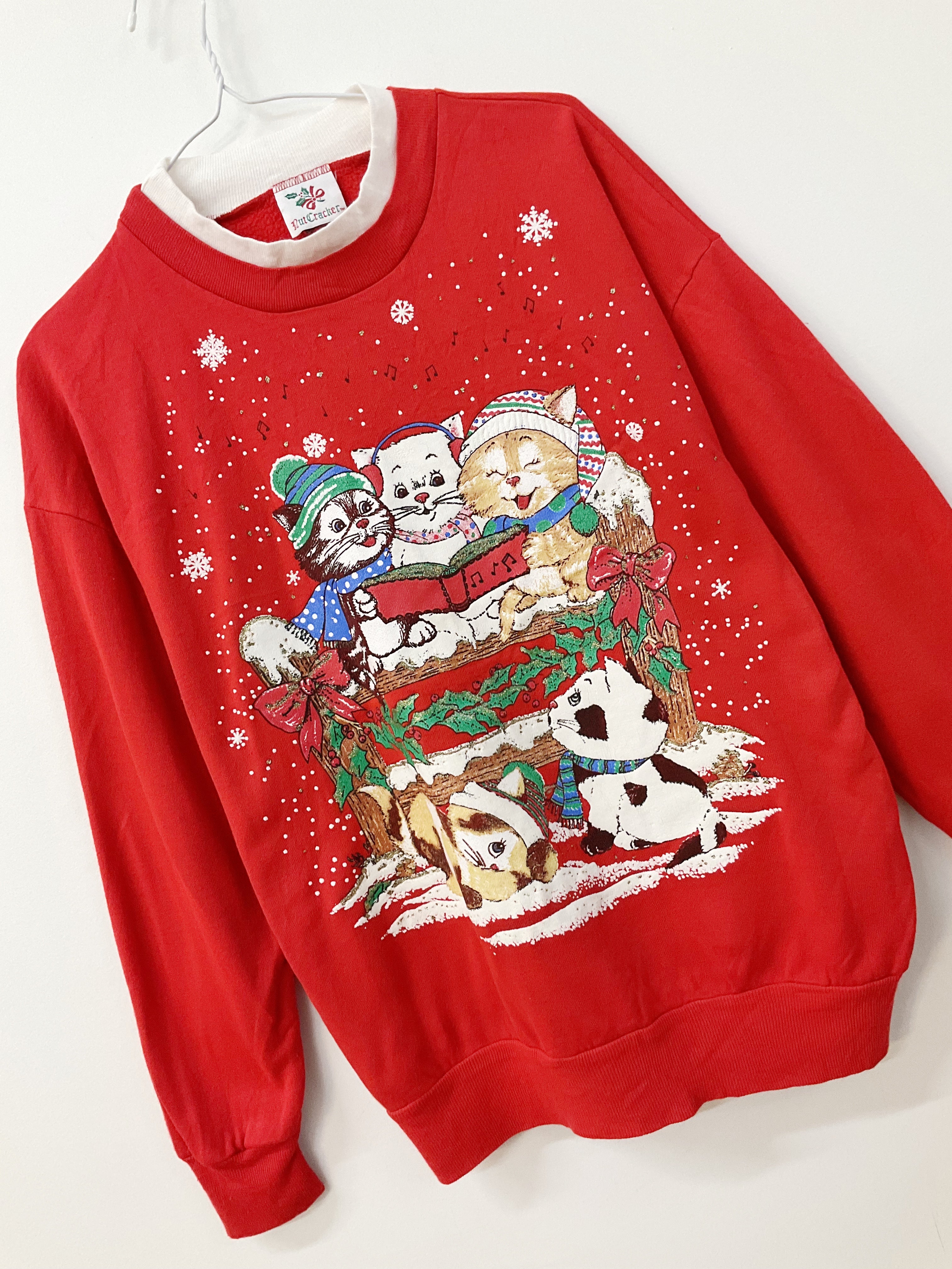 Santa Claws Cat Christmas Sweater Kids Cat Sweatshirt Vintage 90s