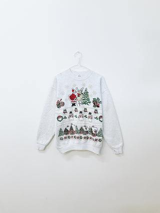 GOAT Vintage Grey Holiday Pattern Sweatshirt    Sweatshirts  - Vintage, Y2K and Upcycled Apparel